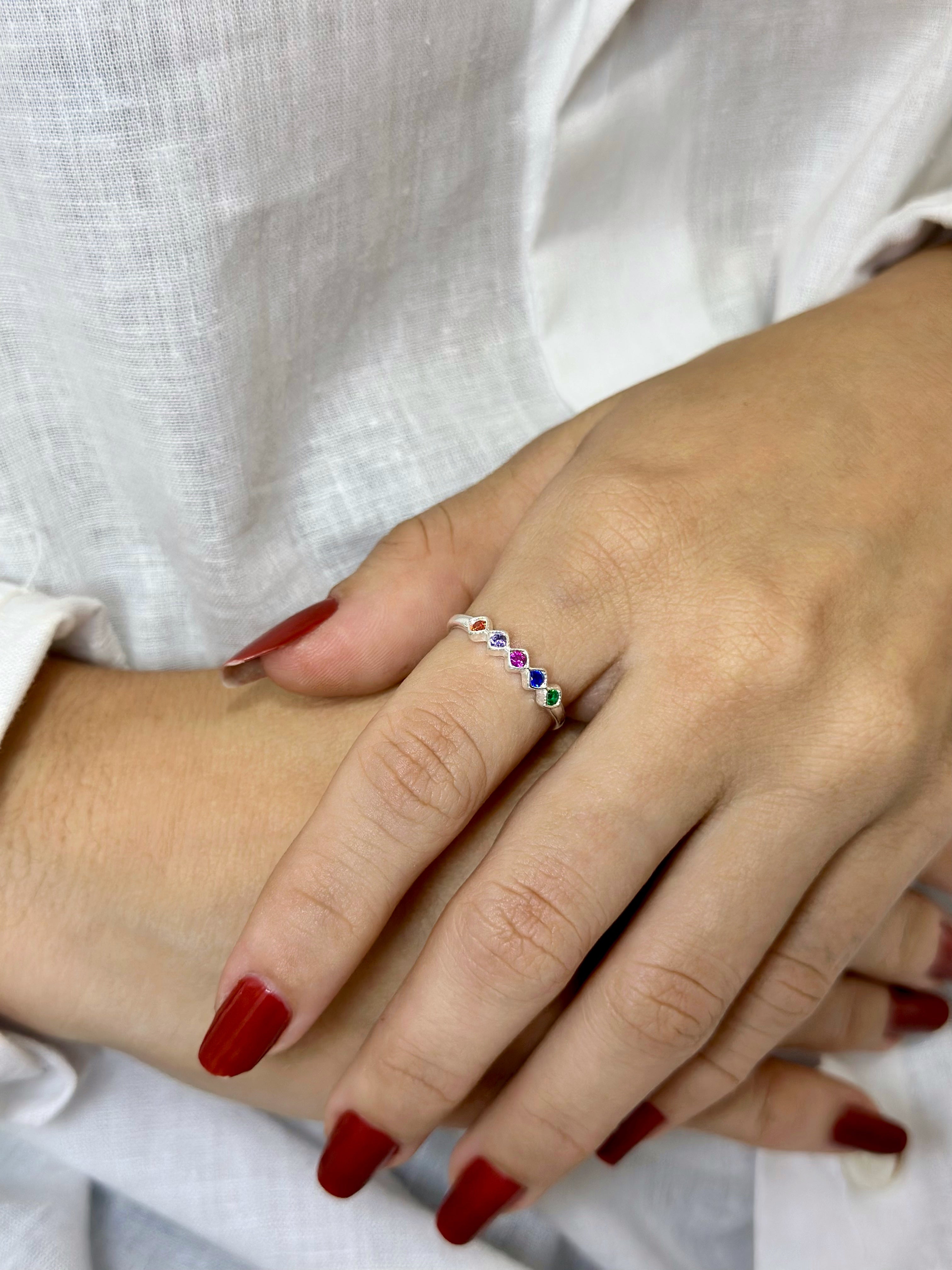 💍 Anel Zircônia Colorida em Prata 925 Legítima | Feminino | Garantia Vitalícia