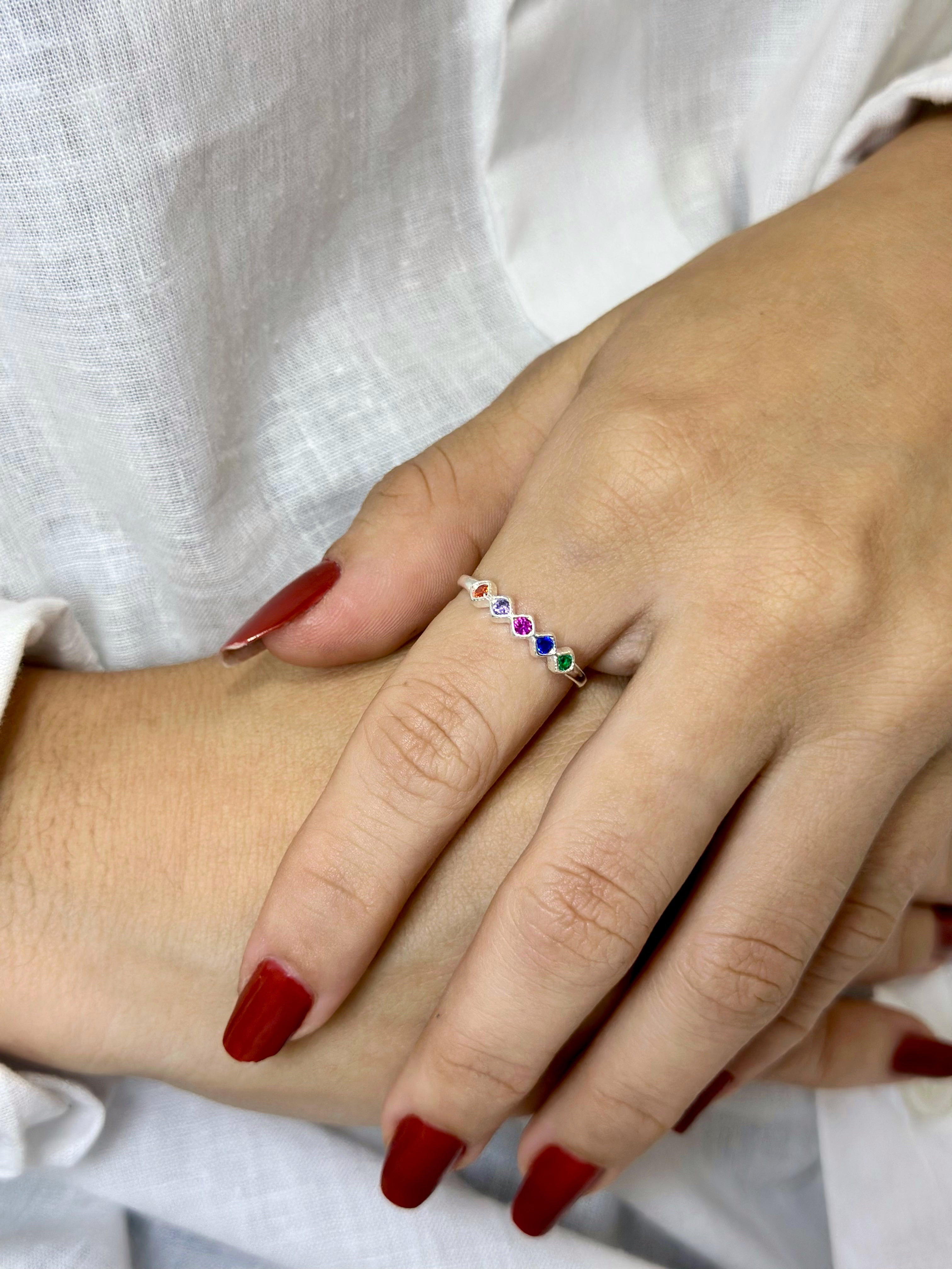 💍 Anel Zircônia Colorida em Prata 925 Legítima | Feminino | Garantia Vitalícia