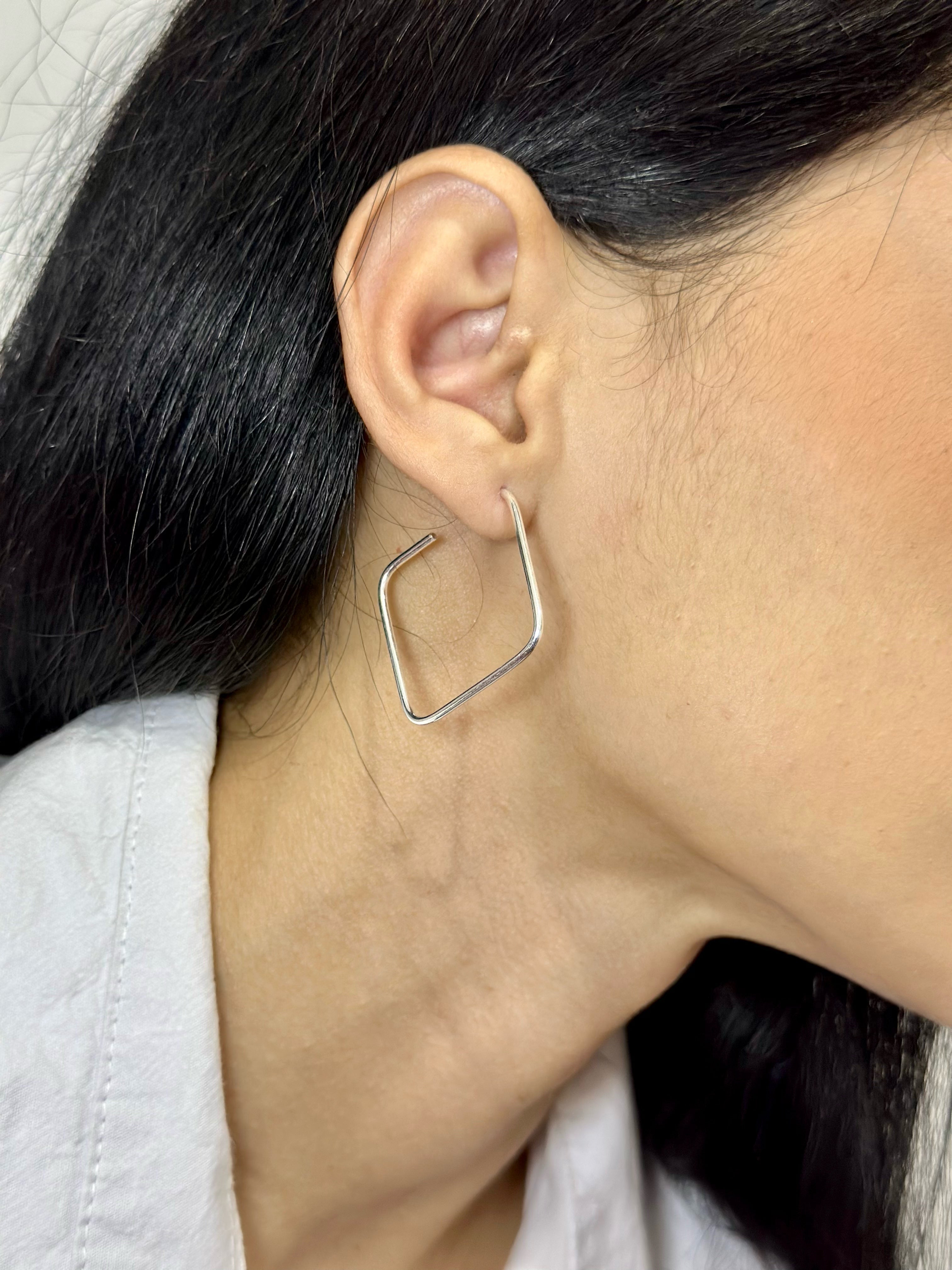 Brinco Argola Quadrado em Prata 925 Legítima |feminino | Garantia Vitalícia