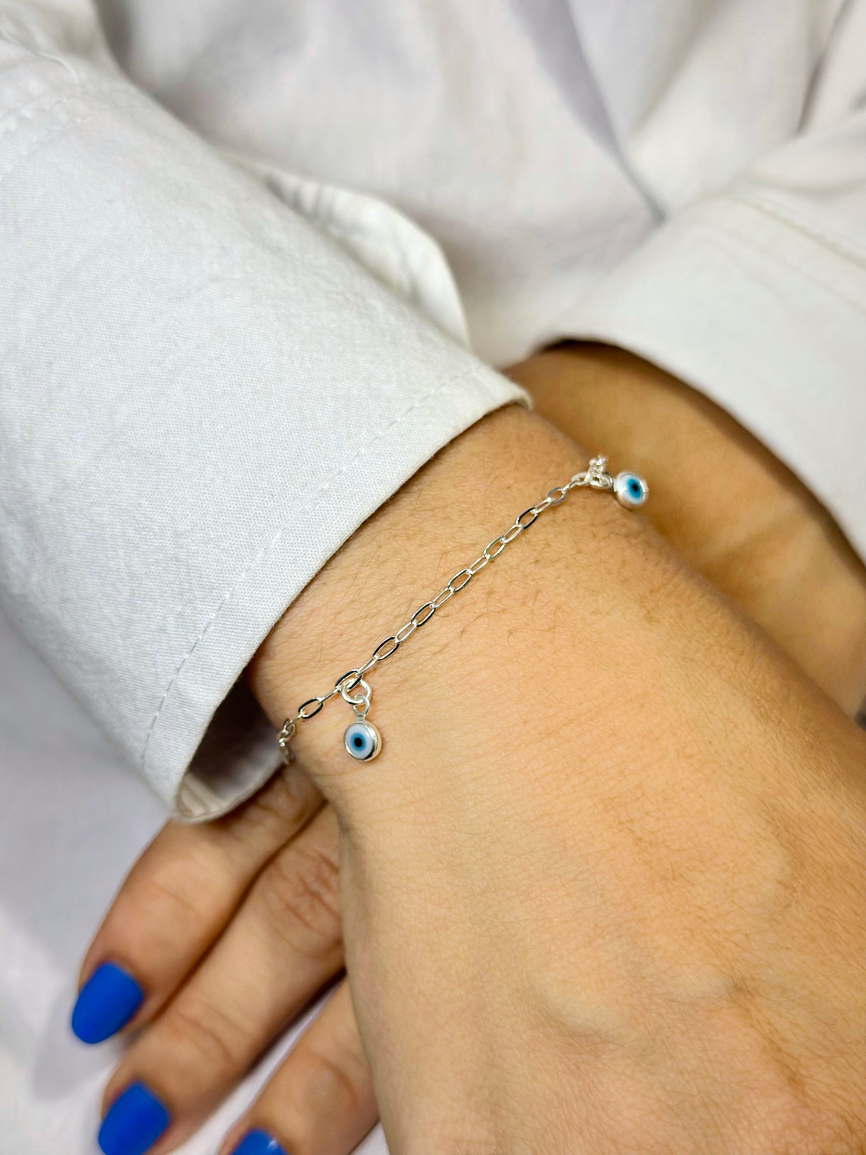 Pulseira Infantil Olho Grego em Prata 925 Legítima | Feminina | Regulável-Design Exclusivo com Garantia Vitalícia