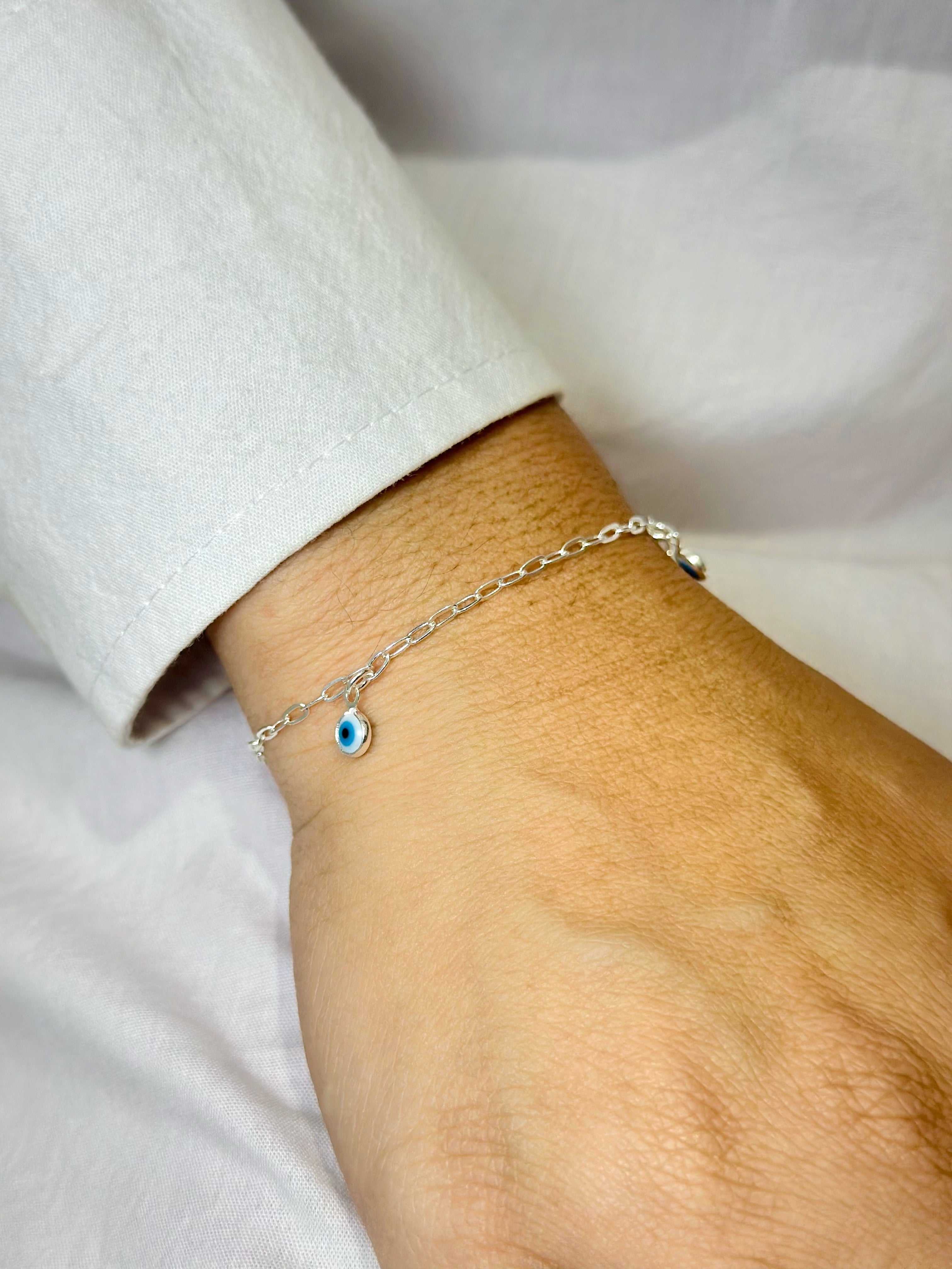 Pulseira Infantil Olho Grego em Prata 925 Legítima | Feminina | Regulável-Design Exclusivo com Garantia Vitalícia