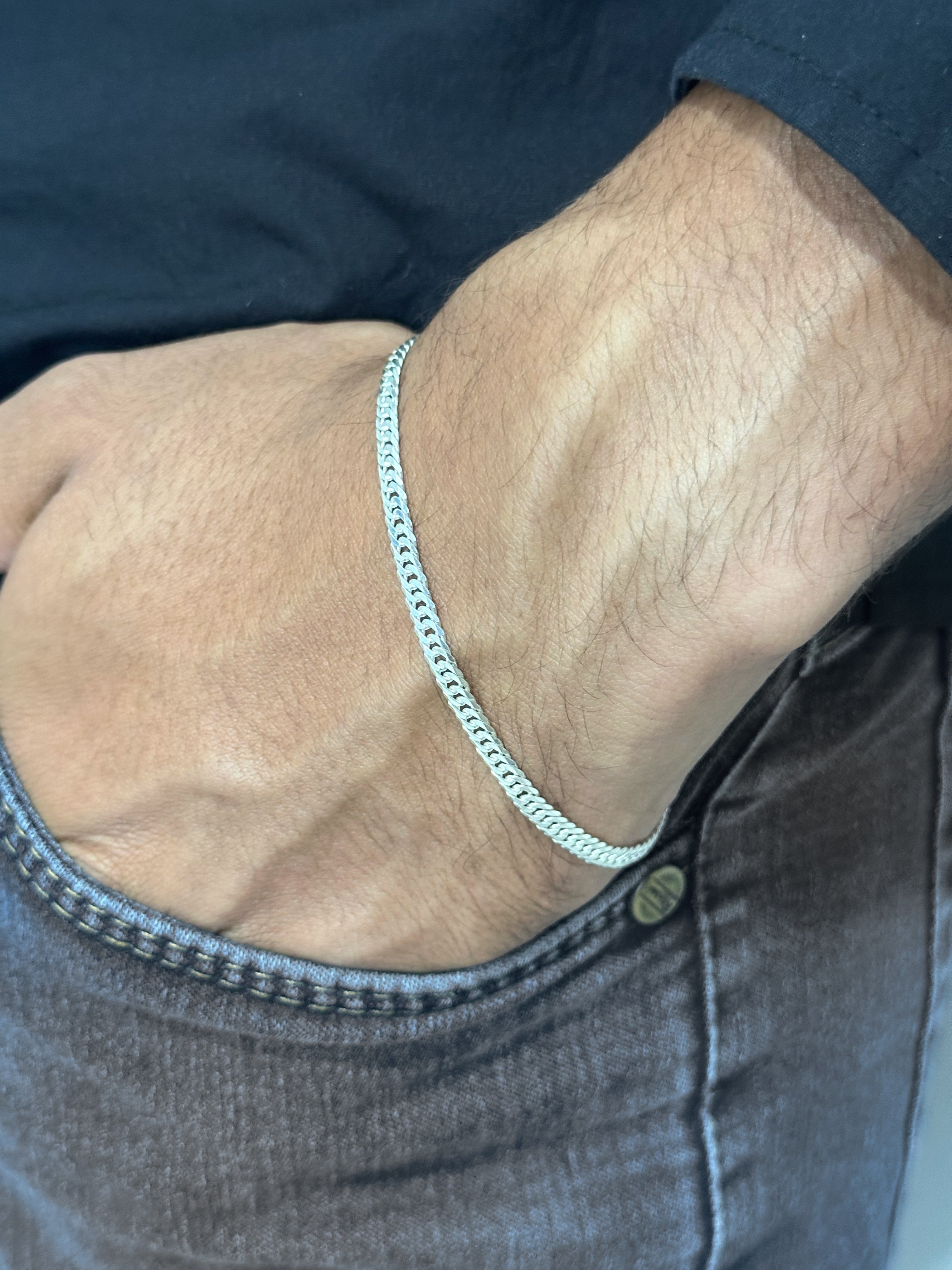 Pulseira Grumet Flat 3mm 20cm em Prata 925 Legítima – Masculina