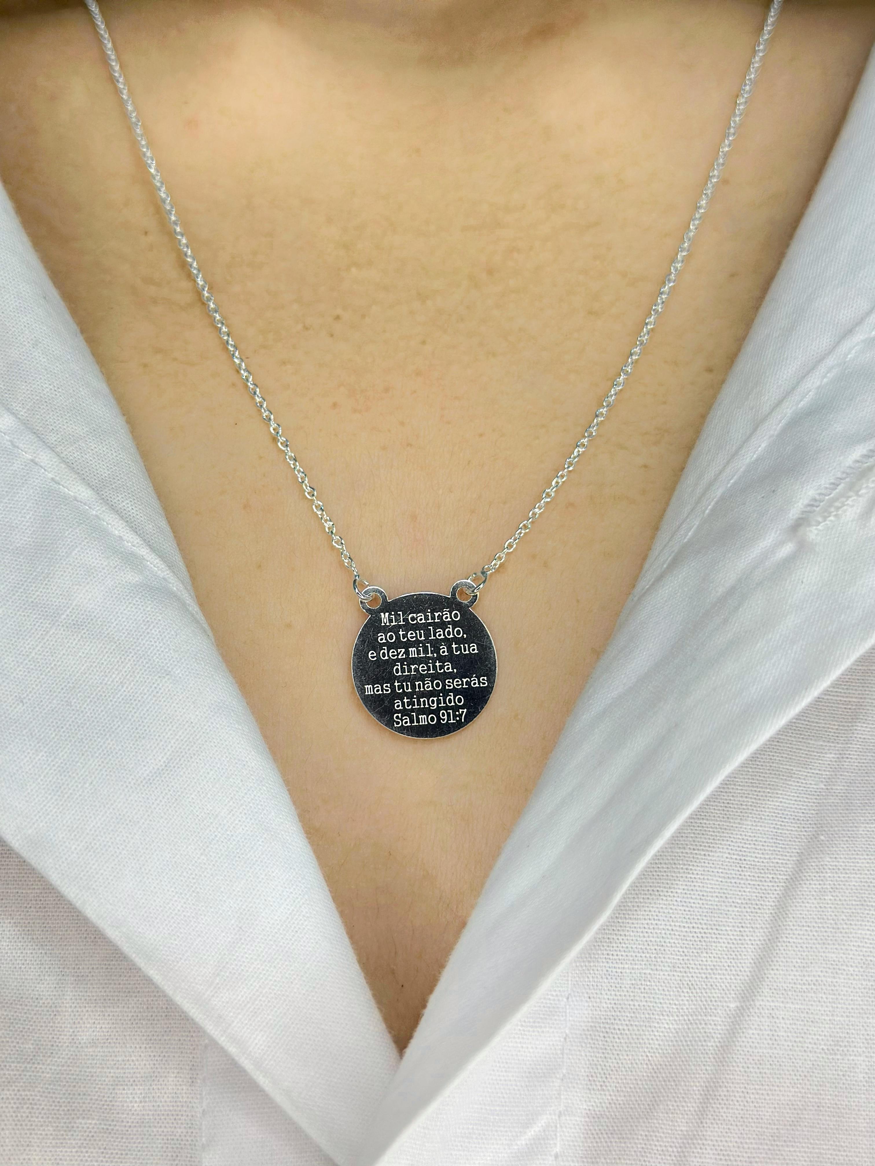 Colar Salmo 91:7 Feminino em Prata 925 Legítima 45cm – Design Exclusivo com Garantia Vitalícia