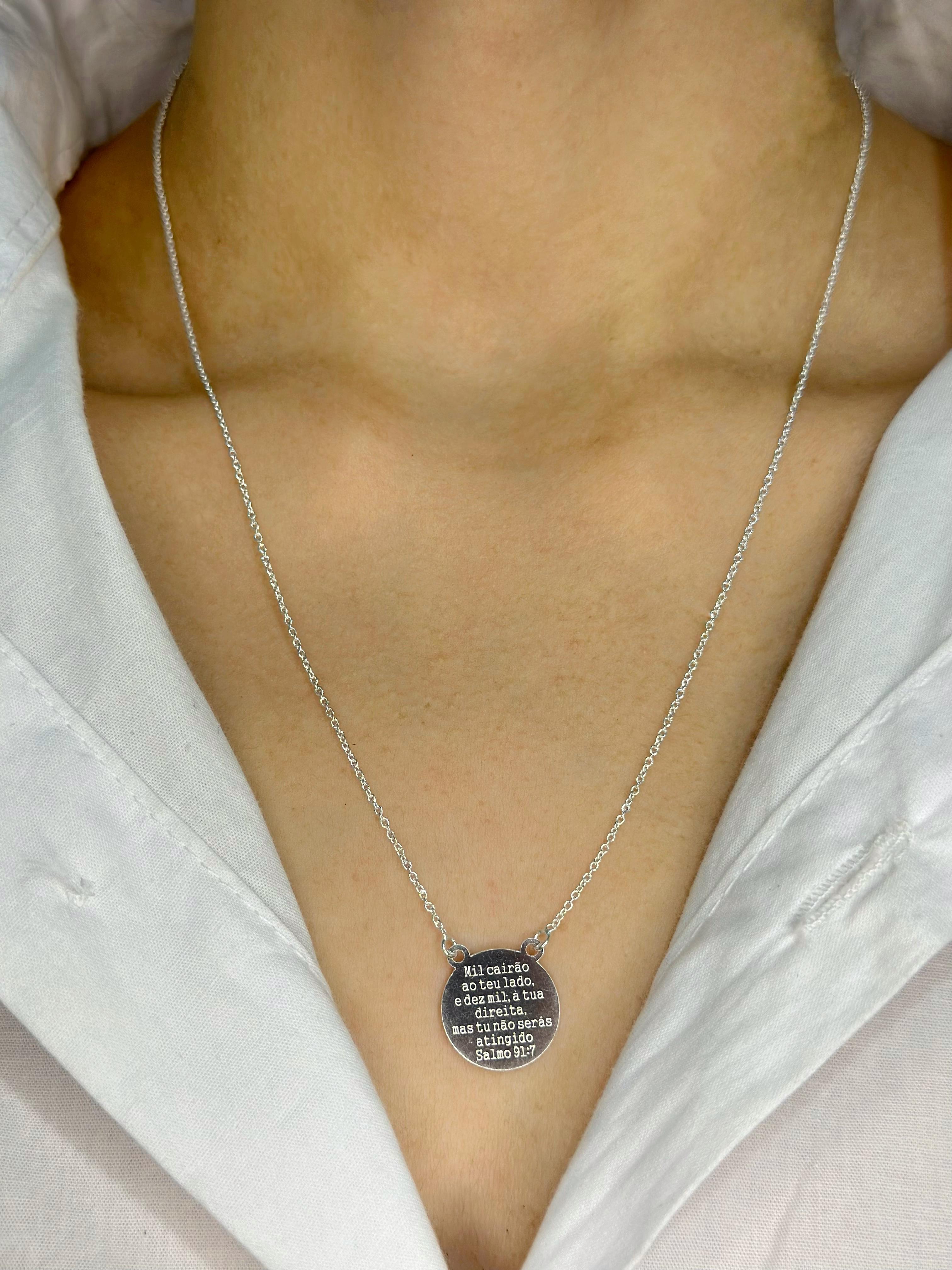 Colar Salmo 91:7 Feminino em Prata 925 Legítima 45cm – Design Exclusivo com Garantia Vitalícia