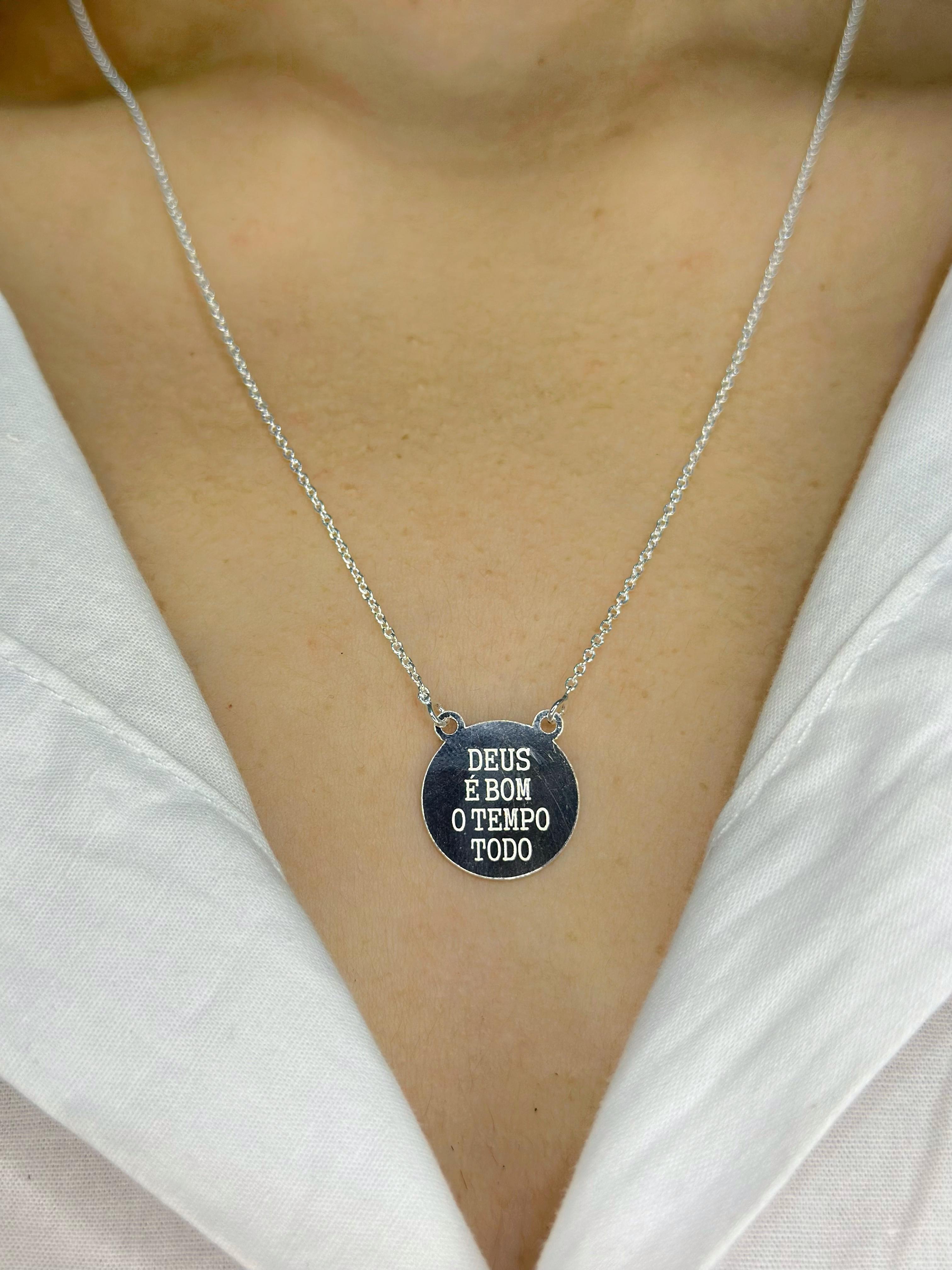 Colar Deus é Bom o Tempo Todo em Prata 925 Legítima Feminina 45cm – Design Exclusivo com Garantia Vitalícia