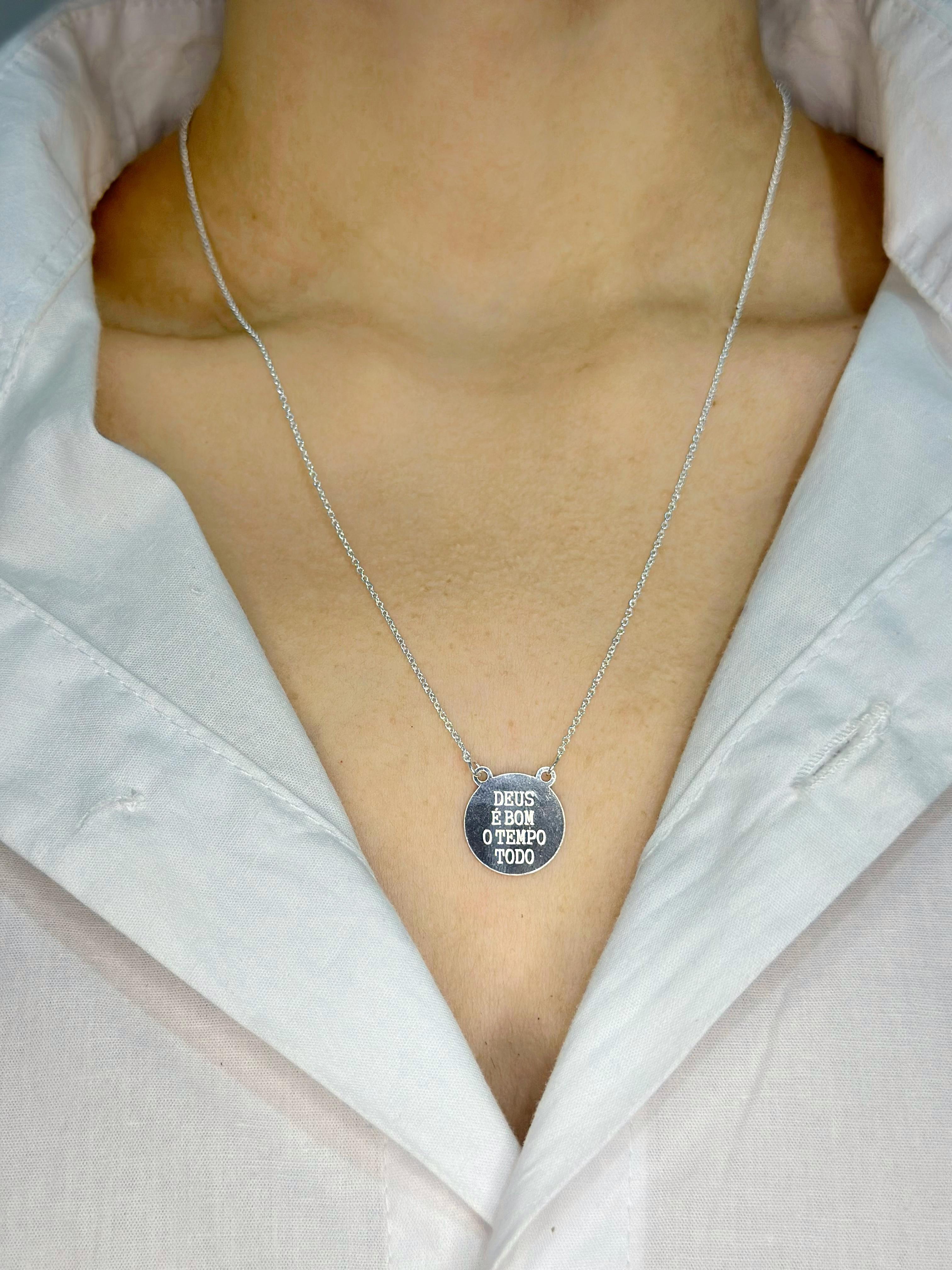 Colar Deus é Bom o Tempo Todo em Prata 925 Legítima Feminina 45cm – Design Exclusivo com Garantia Vitalícia