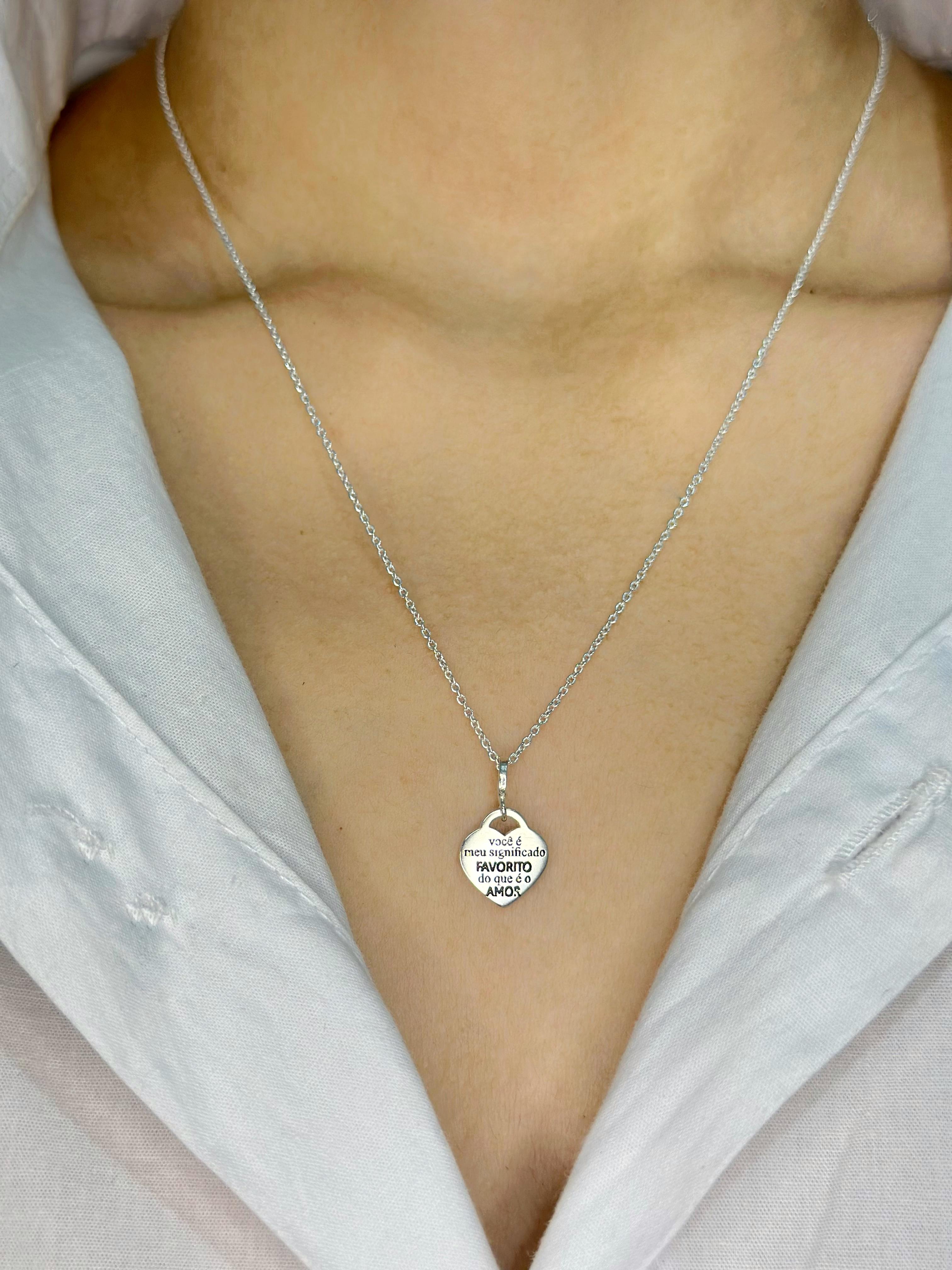 Colar Coração Plaquinha Favorito em Prata 925 Legítima Feminina 45cm – Design Exclusivo com Garantia Vitalícia