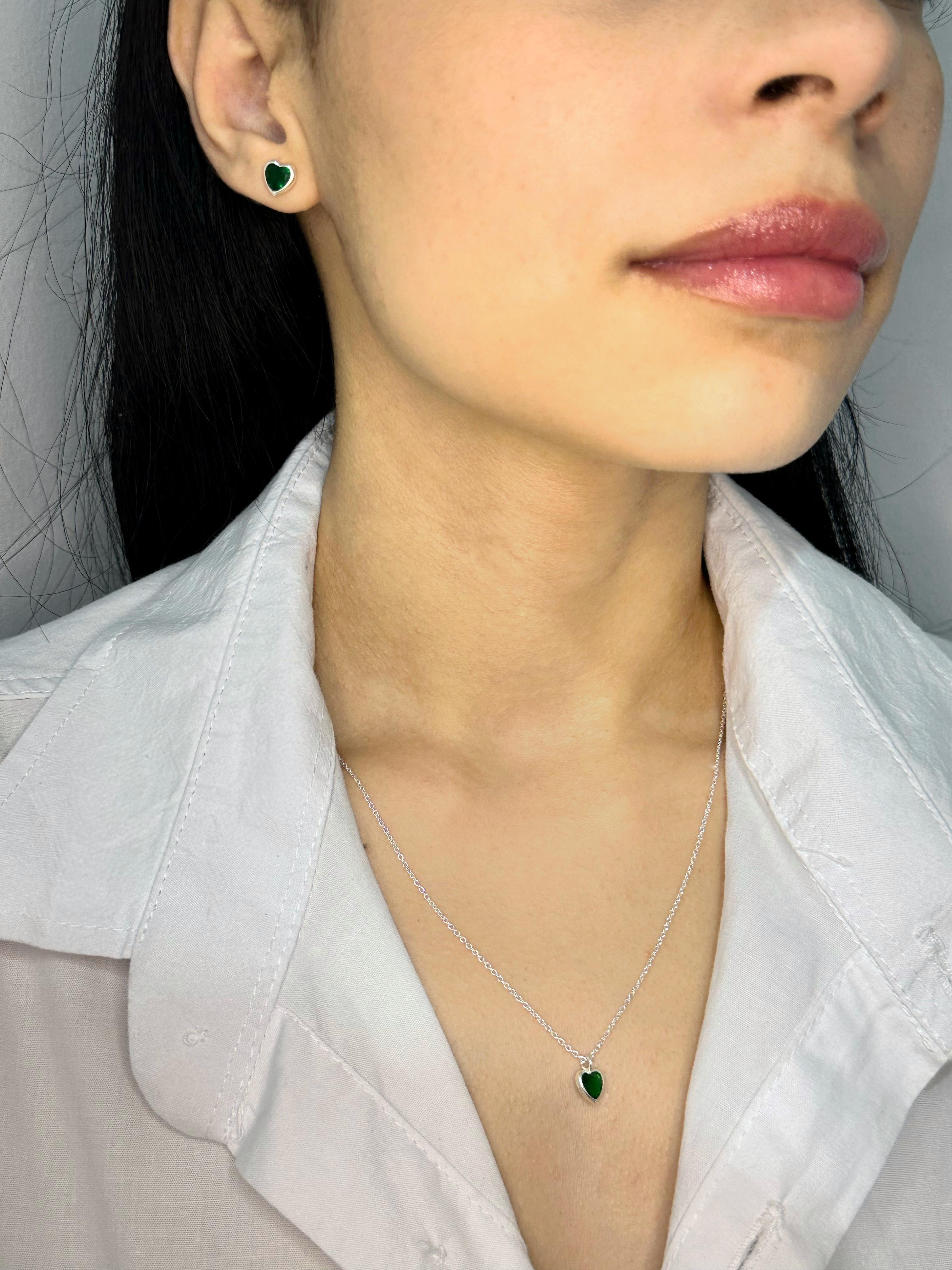 Conjunto Coração Verde Feminino em Prata 925 Legítima – Design Exclusivo com Garantia Vitalícia