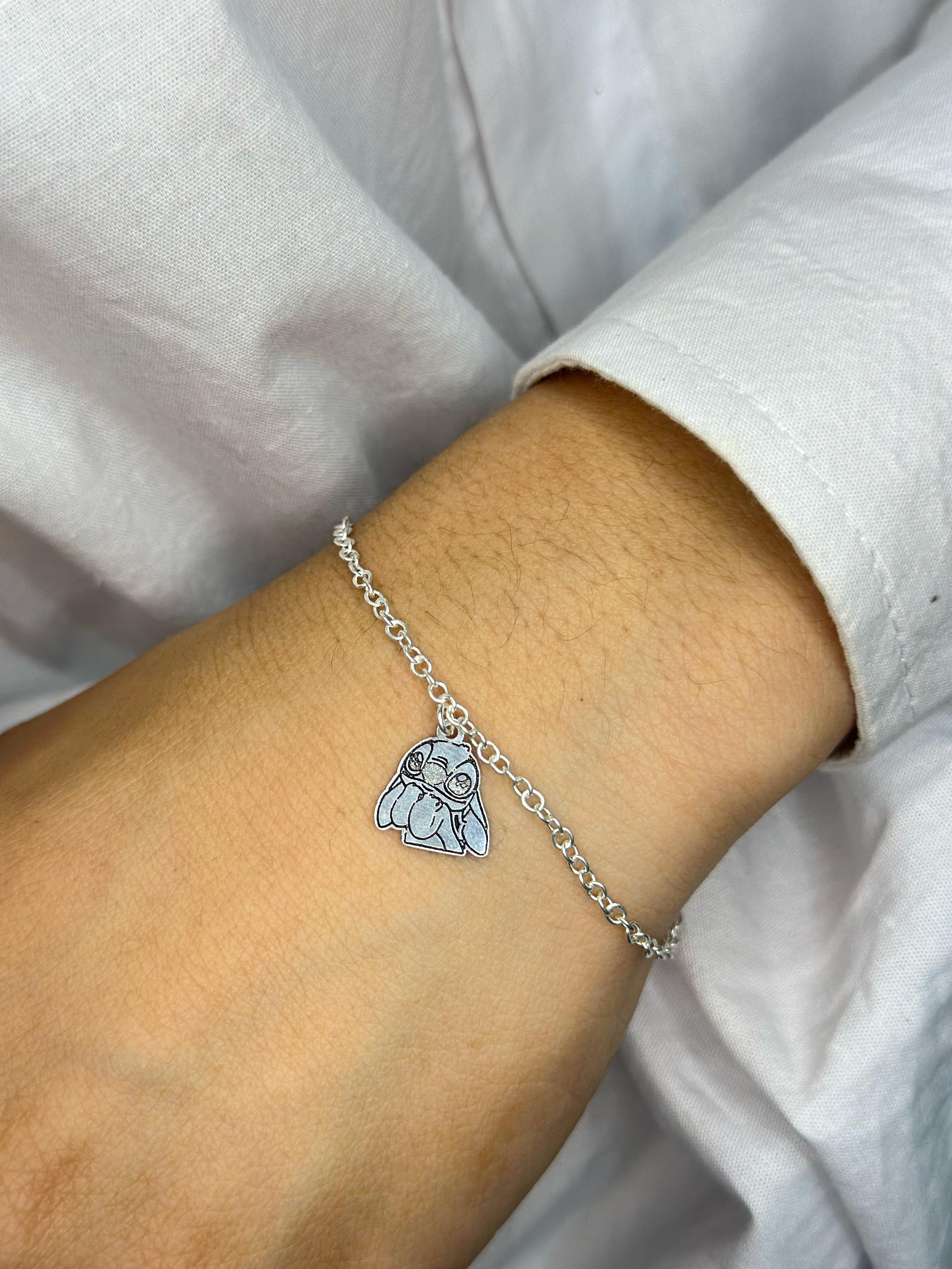 Pulseira Stitch Regulável Feminina em Prata 925 Legítima – Design Exclusivo com Garantia Vitalícia