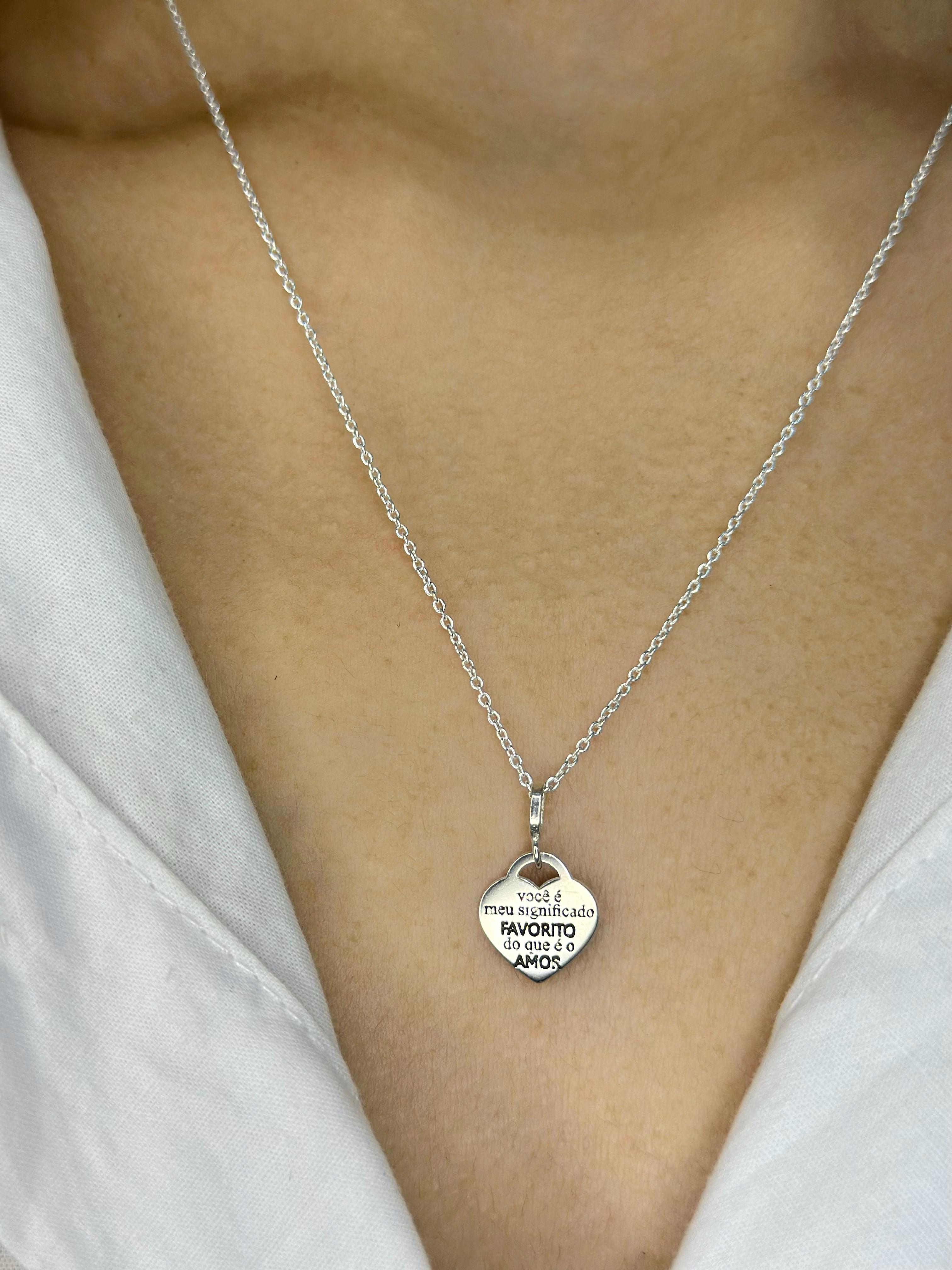 Colar Coração Plaquinha Favorito em Prata 925 Legítima Feminina 45cm – Design Exclusivo com Garantia Vitalícia